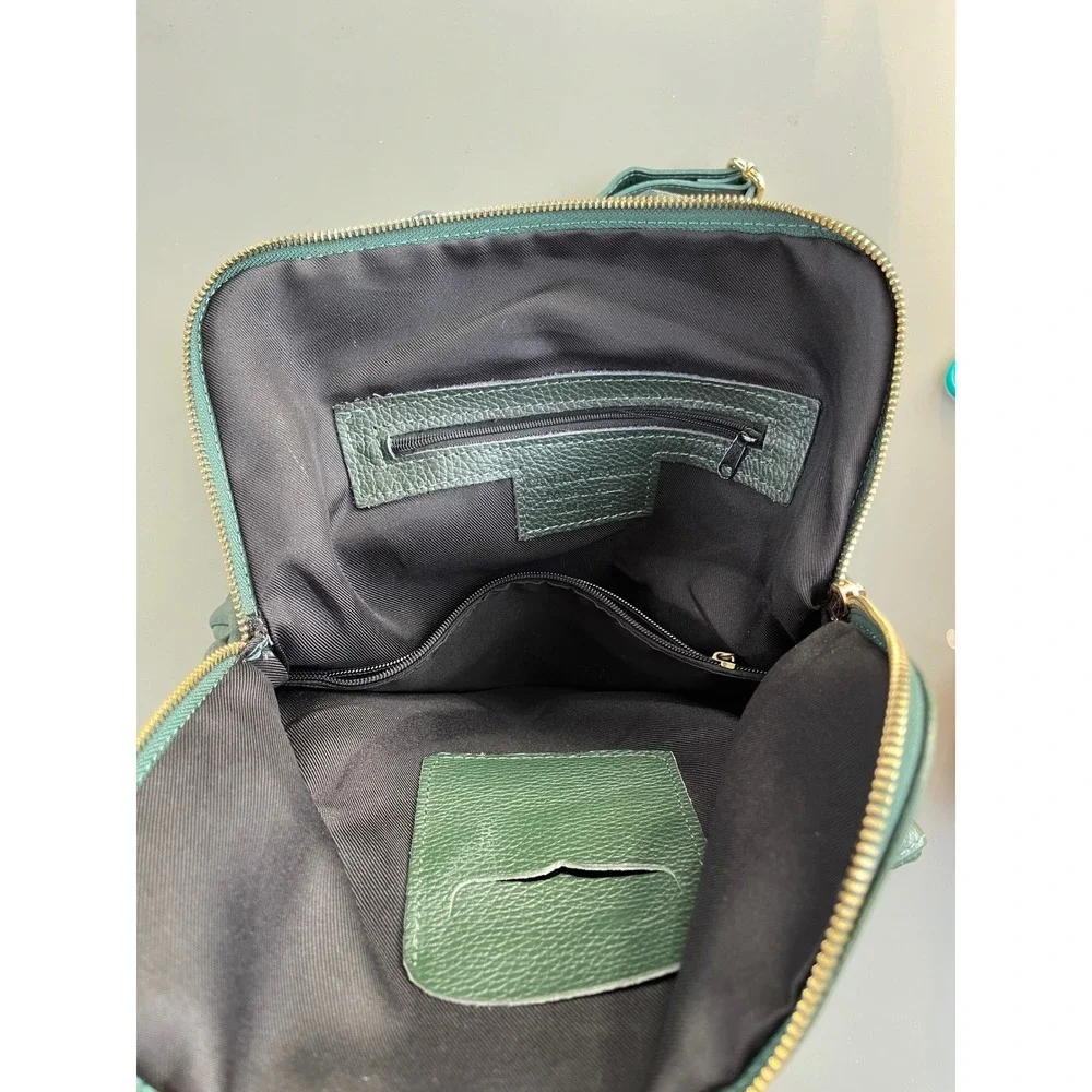 Borse in Pelle Dark Green Pebbled Leather Two Way Backpack Made in Italy